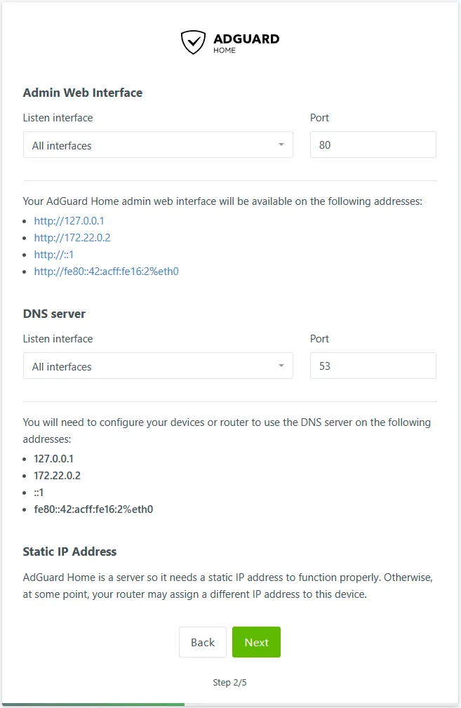 AdGuard Home Setup - step 2