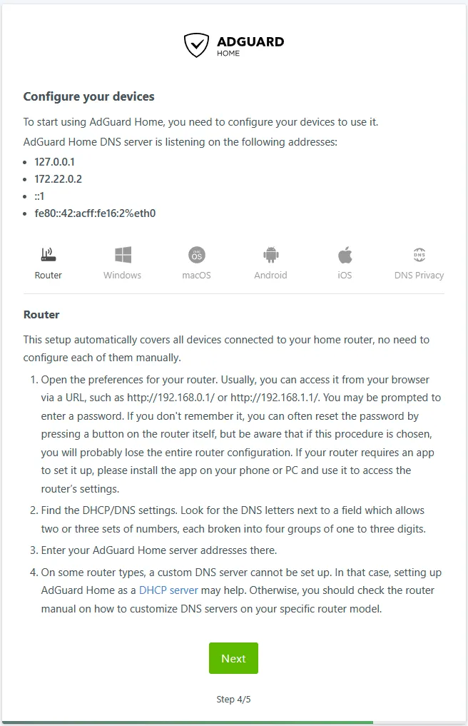AdGuard Home Setup - step 4