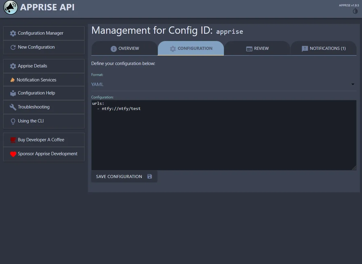 Apprise configuration