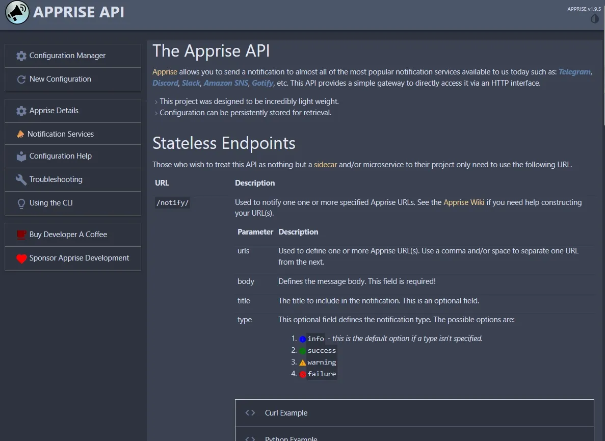 Apprise API interface