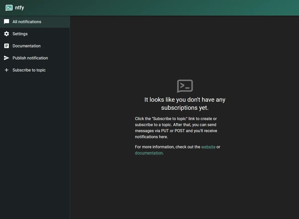 ntfy default web interface