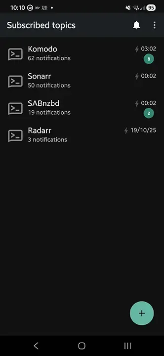 ntfy topics example from Android app