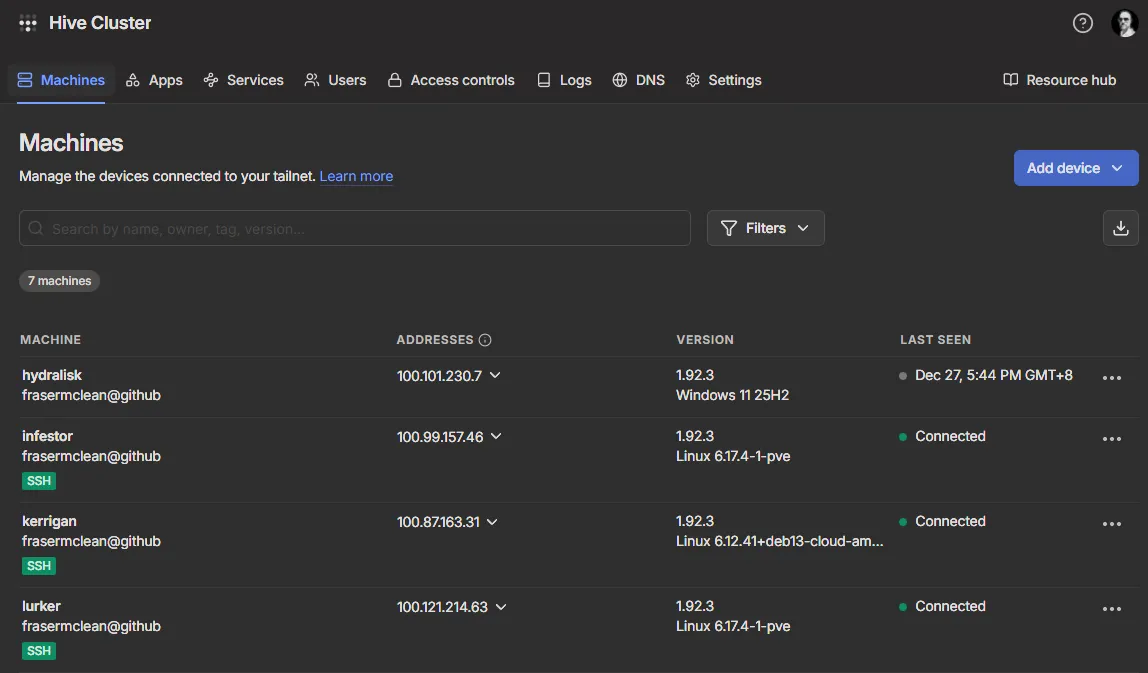 TailScale machines example