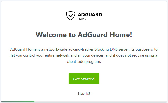 AdGuard Home welcome page