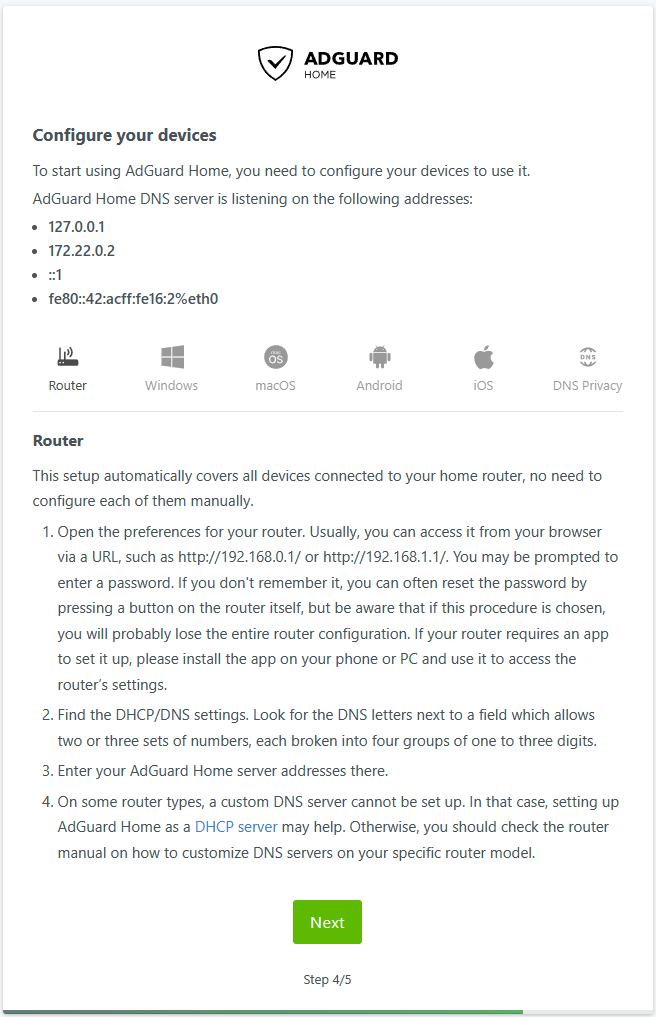 AdGuard Home Setup - step 4