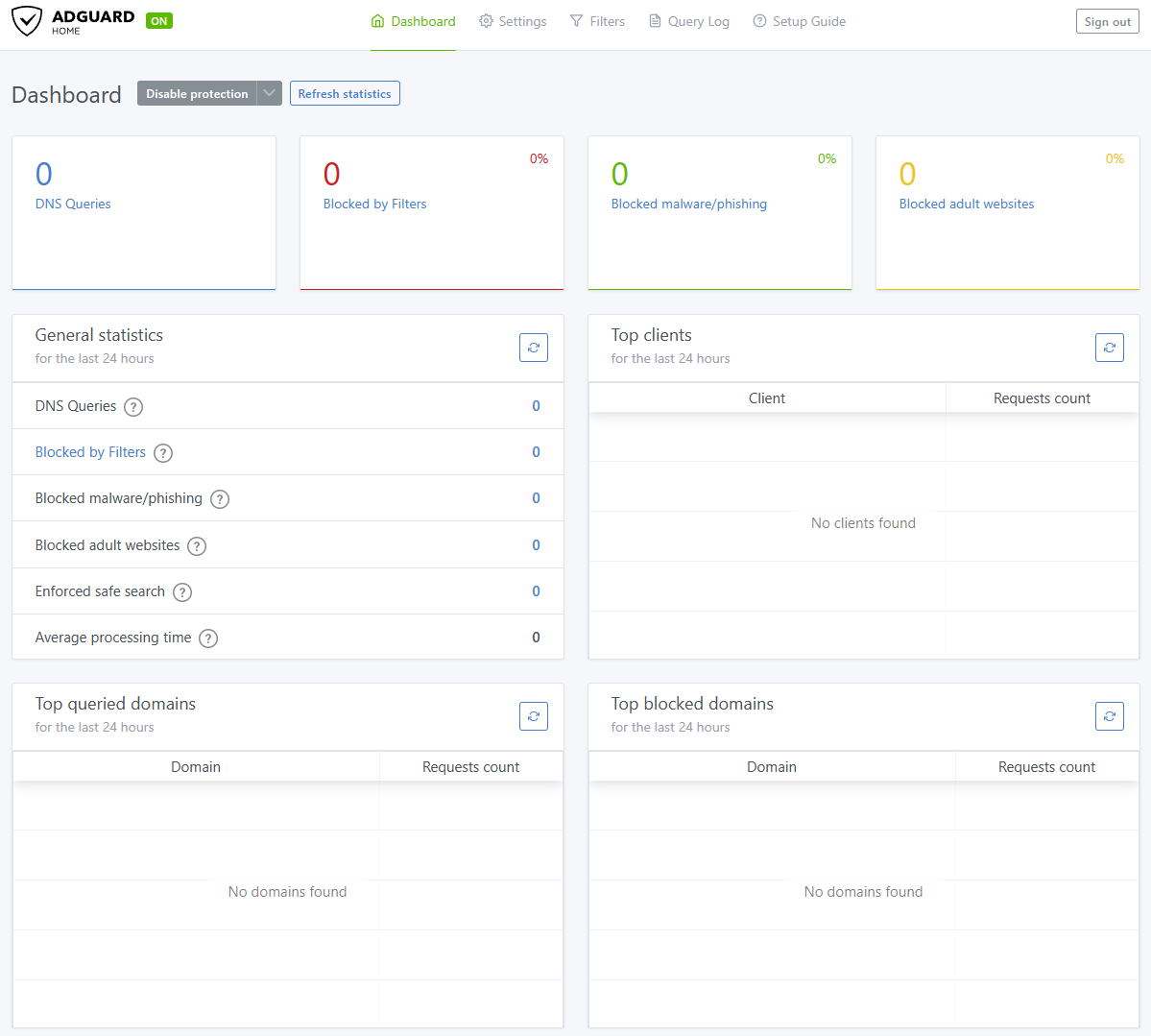 AdGuard Home dashboard