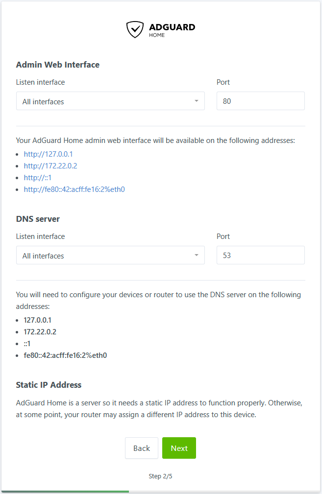 AdGuard Home Setup - step 2