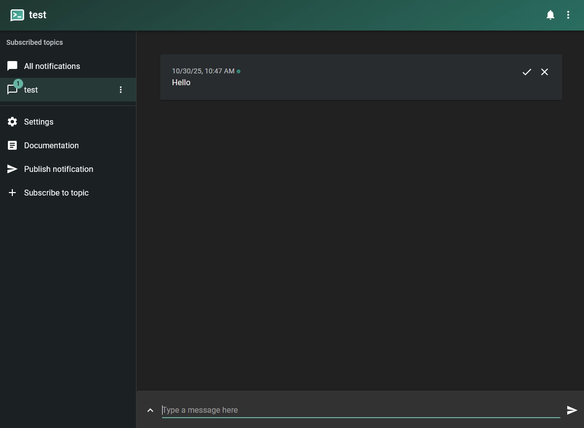 ntfy send test notification