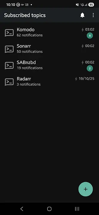 ntfy topics example from Android app